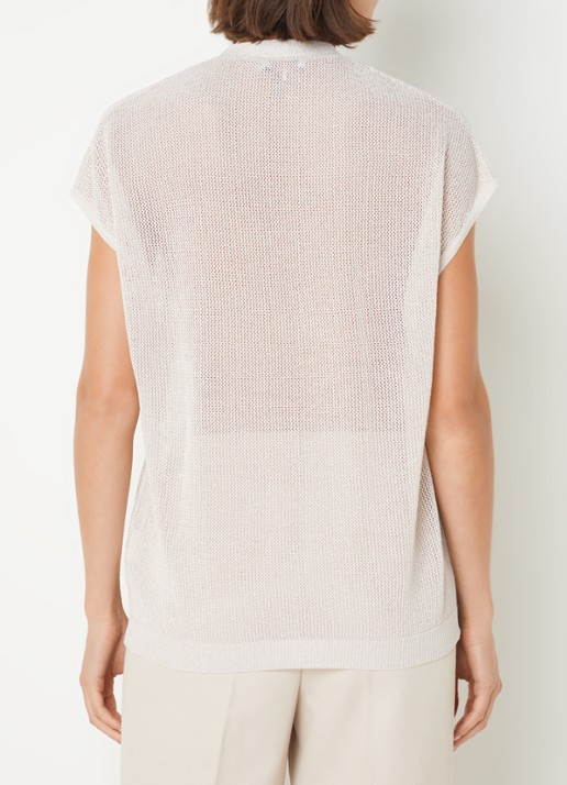 CINQUE Cilulo grofgebreid vest met lurex - achterkant 3 donkerbeige