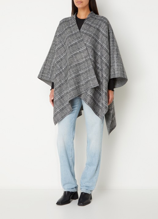 Cinque Cimaike cape in wolblend met ruitdessin - detail 4 zwart