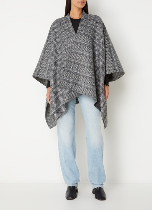 Cinque Cimaike cape in wolblend met ruitdessin - voorkant 3 zwart