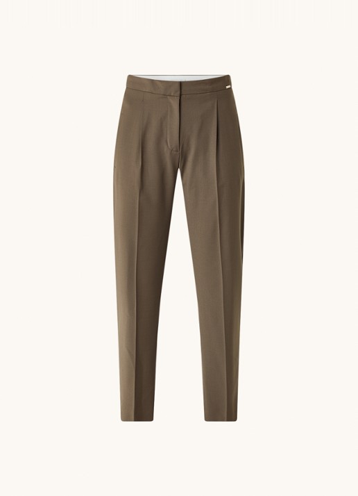 Cinque Ciostin high waist tapered fit cropped pantalon in scheerwolblend - voorkant 2 donkerbruin