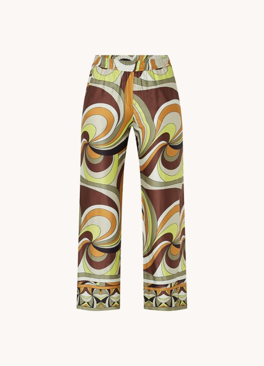 CINQUE Cisleepy high waist loose fit broek van satijn met print - voorkant 2 olijfgroen