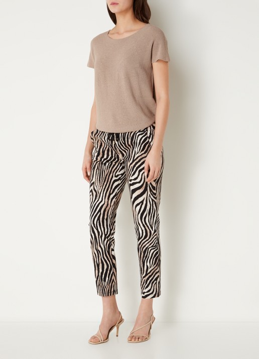CINQUE Cisofa mid waist cropped tapered fit broek met zebraprint  - voorkant 2 bruin