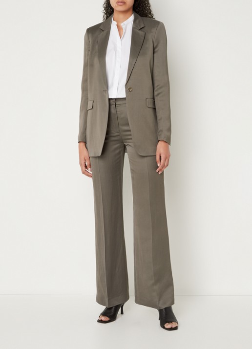 CINQUE Cisong high waist wide fit pantalon in linnenblend - voorkant 4 donkergrijs