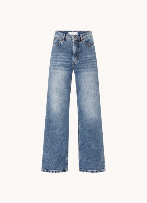 Cinque Cistage high waist wide leg jeans met verwassen afwerking - voorkant 2 indigo