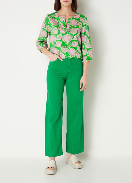 CINQUE High waist cropped wide leg jeans met gekleurde wassing  - voorkant 3 groen