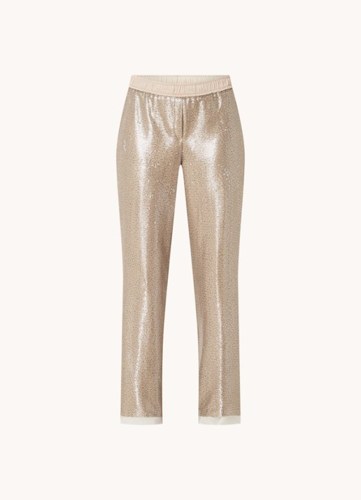 CINQUE Sleepy high waist straight fit pantalon met pailletten  - voorkant 3 zand