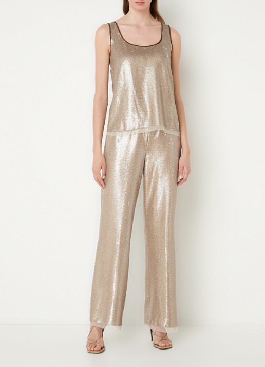 CINQUE Sleepy high waist straight fit pantalon met pailletten  - voorkant 4 zand