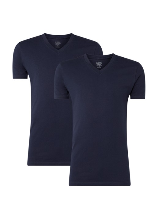 Claesen's 2-pack T-shirts met V-hals - voorkant donkerblauw