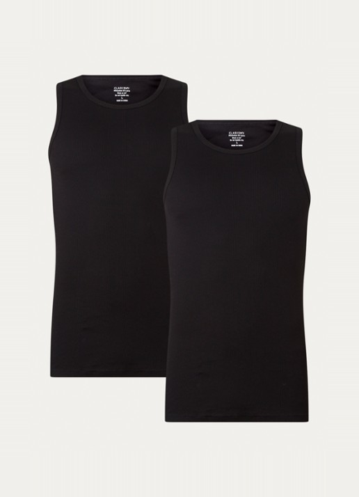 Claesen's Singlet met ribstructuur in 2-pack - voorkant 3 zwart