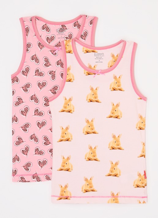Claesens Singlet met print in 2-pack - voorkant roze
