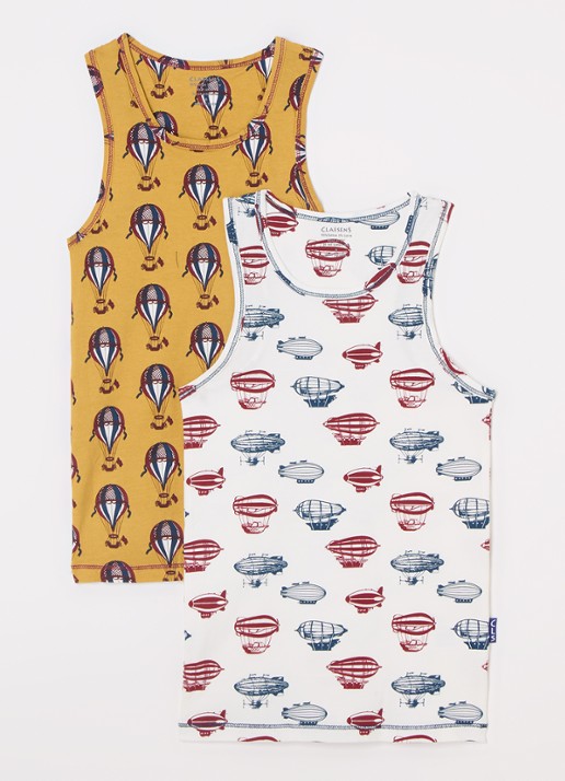 Claesens Singlet met print in 2-pack - voorkant wit