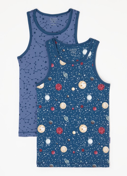 Claesens Singlet met print in 2-pack - voorkant donkerblauw