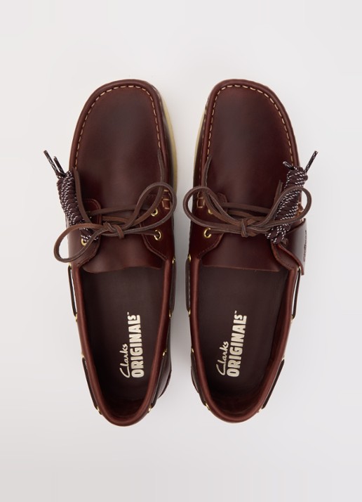 Clarks Originals Godney Boat bootschoen van leer - detail 4 kastanjebruin