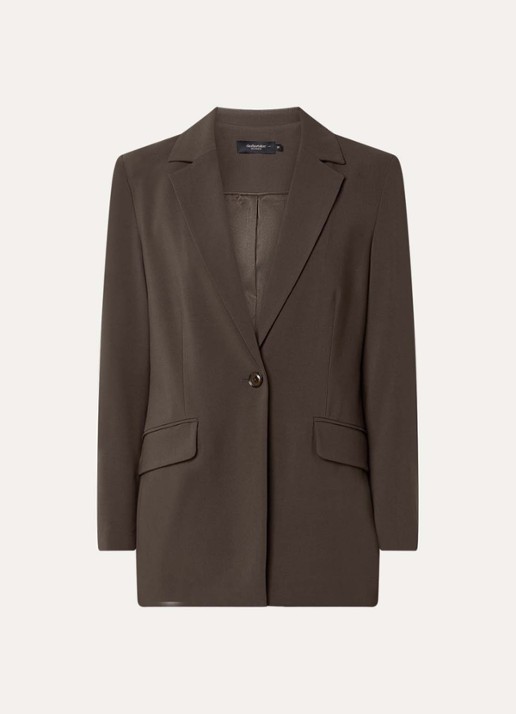Claudia Sträter Blazer in wolblend met klepzakken - voorkant 3 donkerbruin