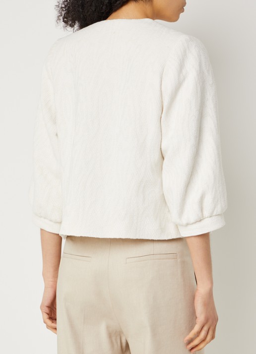 Claudia Sträter Blazer met structuur en ballonmouw - achterkant creme