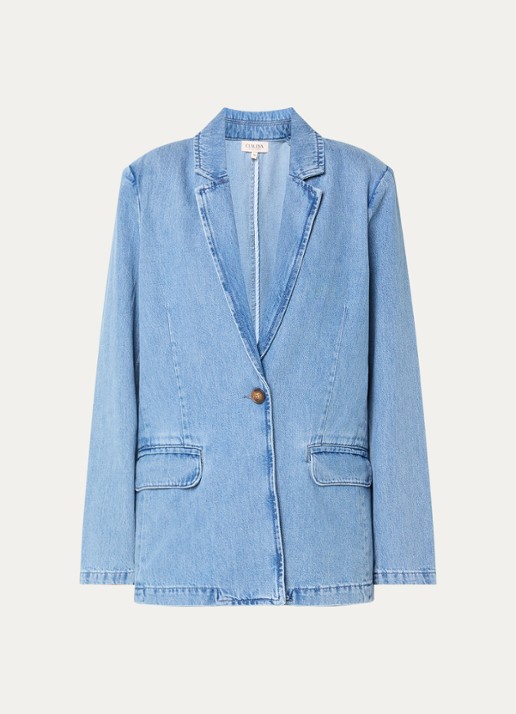 Claudia Sträter Blazer van denim met klepzakken  - voorkant lichtblauw