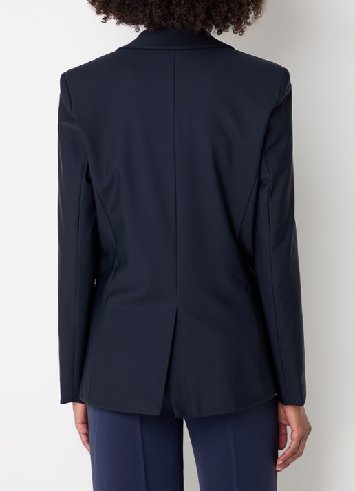 Claudia Sträter Blazer van travelstof met klepzakken en stretch - achterkant 3 donkerblauw