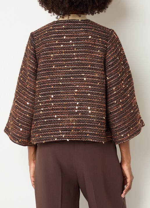 Claudia Sträter Blazer van tweed in wolblend met pailletten  - achterkant 3 oranjebruin