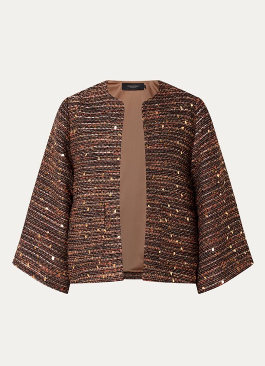 Claudia Sträter Blazer van tweed in wolblend met pailletten  - voorkant oranjebruin