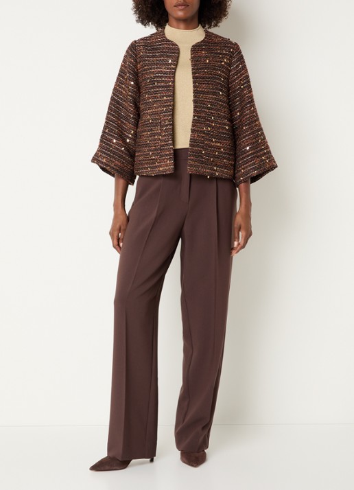 Claudia Sträter Blazer van tweed in wolblend met pailletten  - voorkant 2 oranjebruin