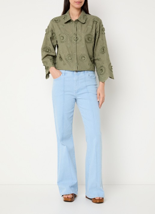 Claudia Sträter Blouse met bloemborduring en vlindermouwen - voorkant 2 groen