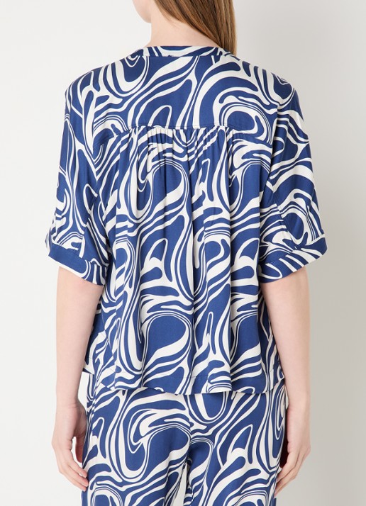 Claudia Sträter Blouse met print - achterkant royalblauw
