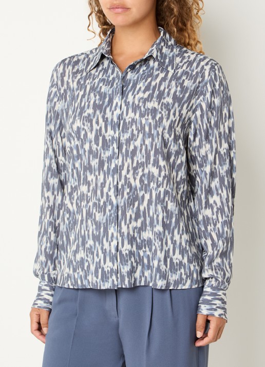 Claudia Sträter Blouse met print - detail staalblauw