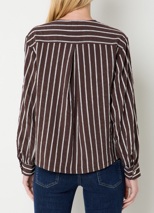 Claudia Sträter blouse met streepprint en opgestikte zakken - achterkant 6 donkerbruin