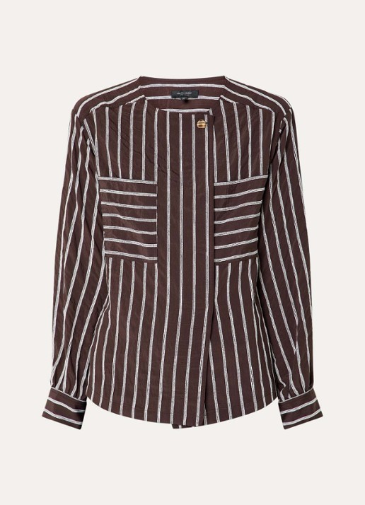 Claudia Sträter blouse met streepprint en opgestikte zakken - voorkant donkerbruin