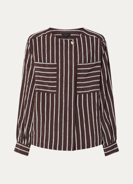Claudia Sträter blouse met streepprint en opgestikte zakken - voorkant 3 donkerbruin