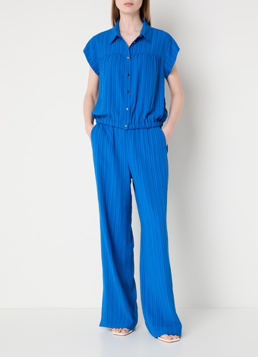 Claudia Sträter Blouse met streepprint en structuur - voorkant 2 kobaltblauw
