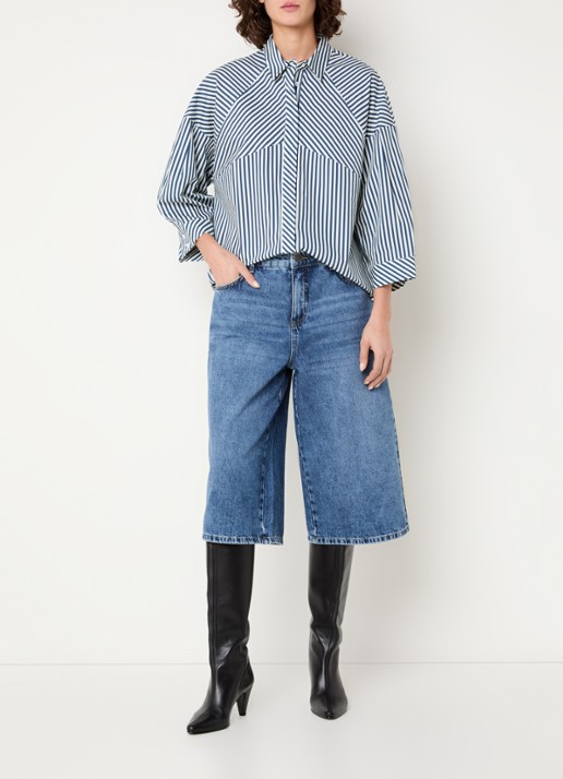 Claudia Sträter Blouse met streepprint - voorkant 2 indigo