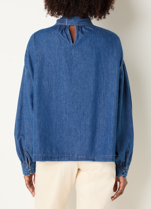 Claudia Sträter Blouse van denim met sjaalkraag - achterkant indigo