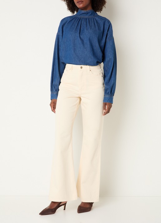 Claudia Sträter Blouse van denim met sjaalkraag - voorkant 4 indigo