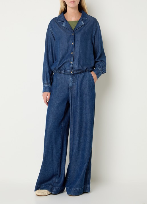 Claudia Sträter Blouse van denim - voorkant 3 indigo