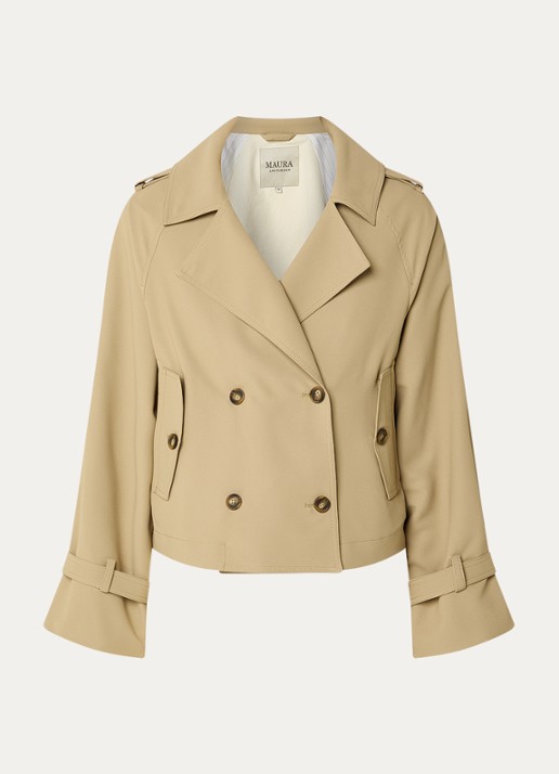 Claudia Sträter Cropped double-breasted trenchcoat met klepzakken - voorkant 3 camel