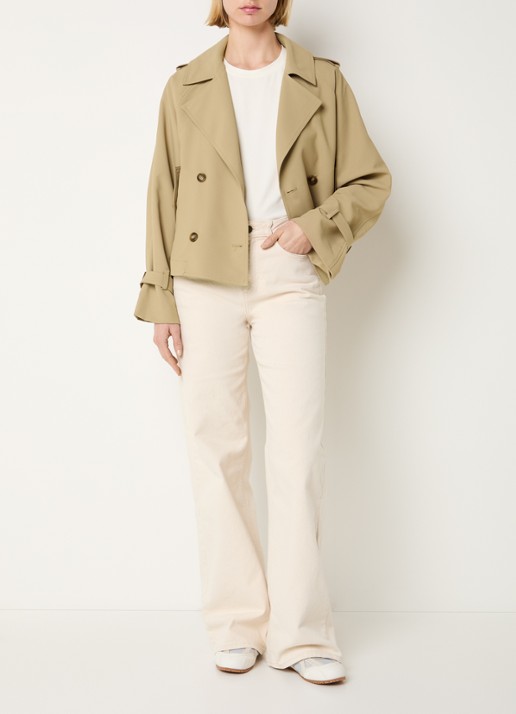 Claudia Sträter Cropped double-breasted trenchcoat met klepzakken - voorkant 4 camel