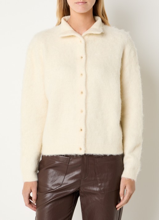 Claudia Sträter Fijngebreid vest in alpaca wolblend met kraag