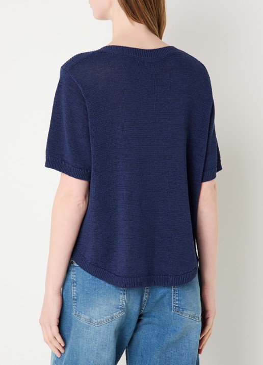 Claudia Sträter Fijngebreide pullover in linnenblend - achterkant 3 donkerblauw