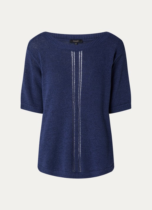 Claudia Sträter Fijngebreide pullover in linnenblend - voorkant donkerblauw