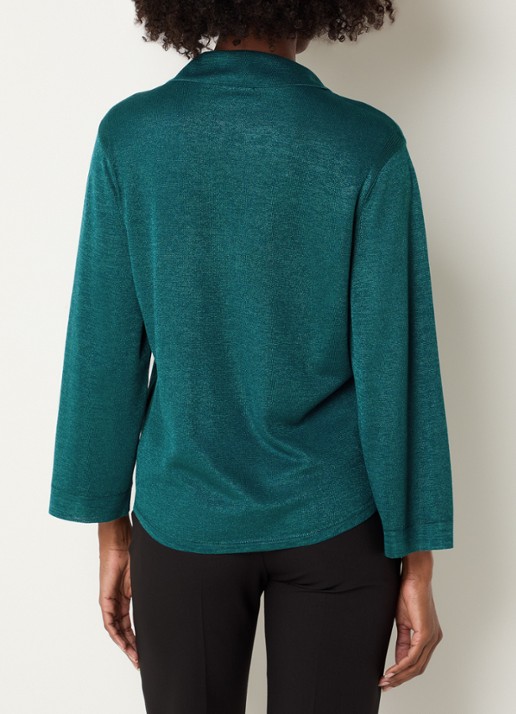 Claudia Sträter Fijngebreide pullover met kraag - achterkant 2 zeegroen