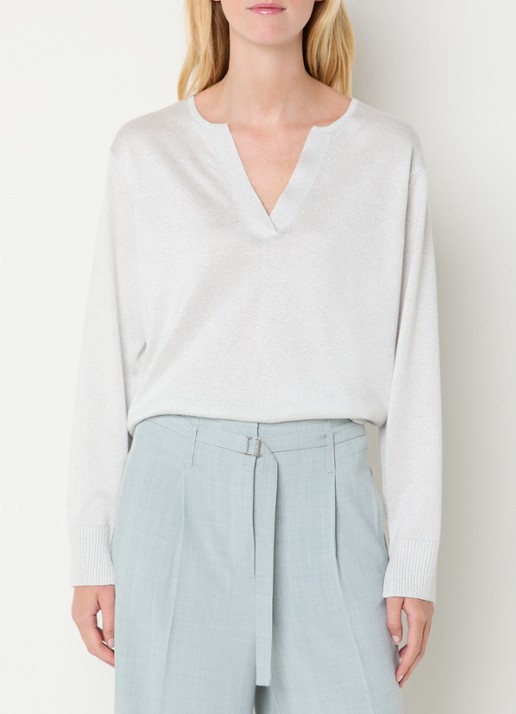 Claudia Sträter Fijngebreide pullover met lurex en V-hals