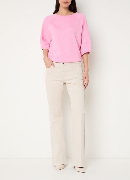 Claudia Sträter Fleur low waist straight leg jeans met gekleurde wassing - voorkant 2 beige