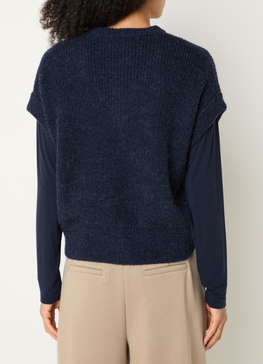 Claudia Sträter Grofgebreid mouwloos vest in alpaca wolblend - achterkant 4 donkerblauw
