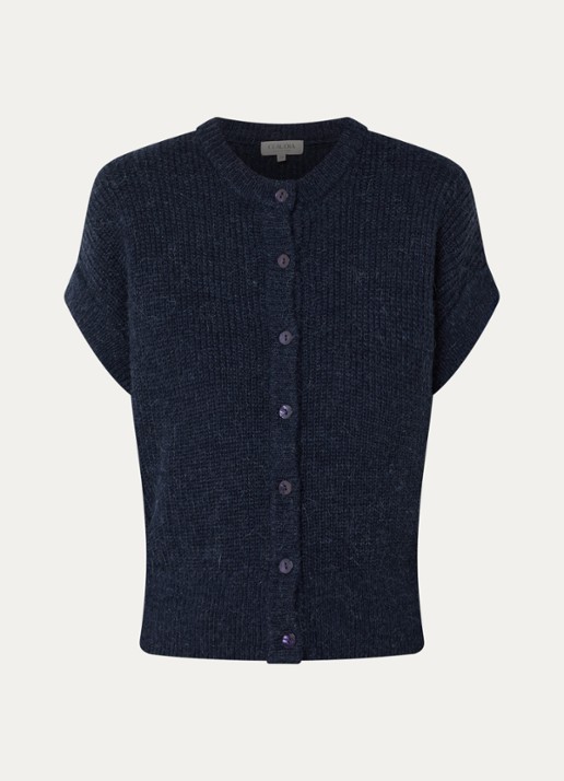 Claudia Sträter Grofgebreid mouwloos vest in alpaca wolblend - voorkant donkerblauw