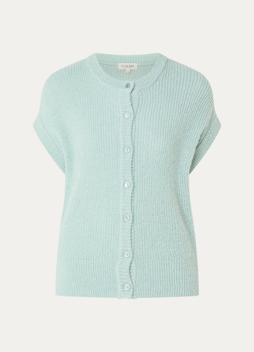 Claudia Sträter Grofgebreid mouwloos vest in alpaca wolblend - voorkant lichtblauw