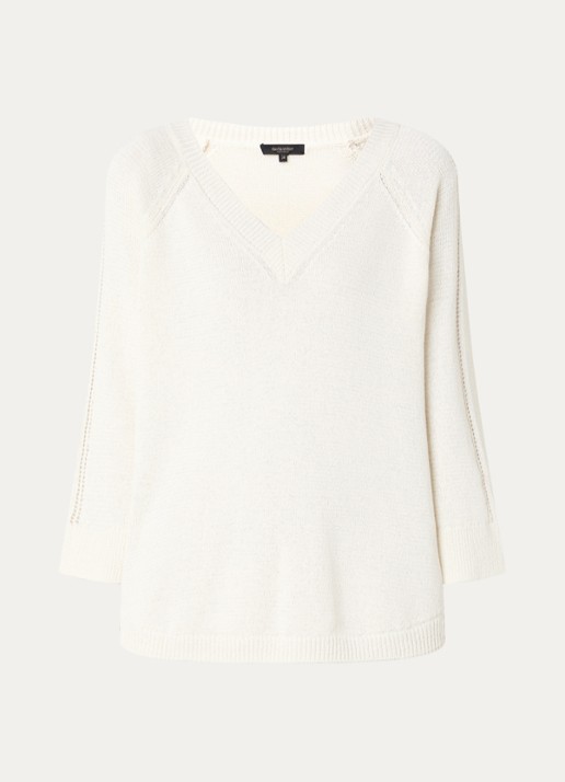Claudia Sträter Grofgebreid trui met V-hals - voorkant 3 beige