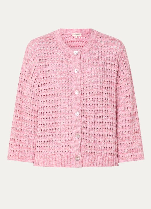 Claudia Sträter Grofgebreid vest met lurex - voorkant roze