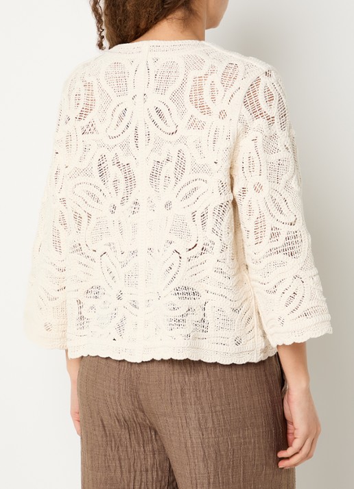 Claudia Sträter Grofgebreid vest met opengewerkt dessin - achterkant 3 beige