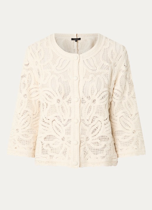 Claudia Sträter Grofgebreid vest met opengewerkt dessin - voorkant beige